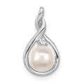 14k White Gold 7-8mm White Round FW Cultured Pearl AAA Diamond Pendant