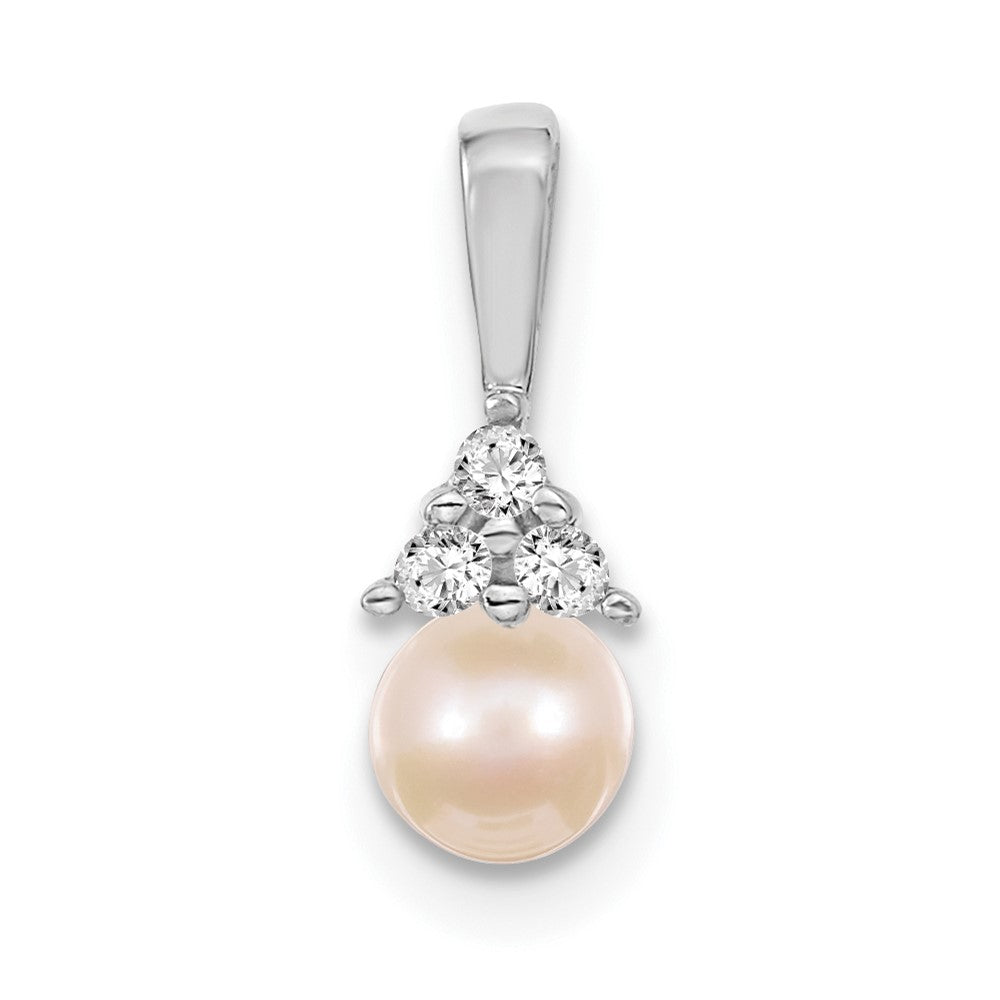 14k White Gold 7mm Round Freshwater Cultured Pearl AAA Diamond Pendant