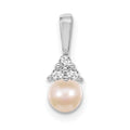 14k White Gold 7mm White Round Freshwater Cultured Pearl AA Diamond Pendant
