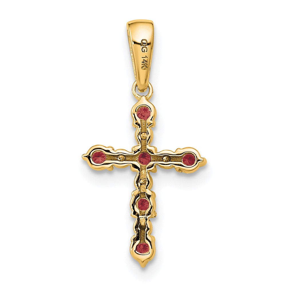 14k Lab Created Ruby and Diamond Cross Pendant