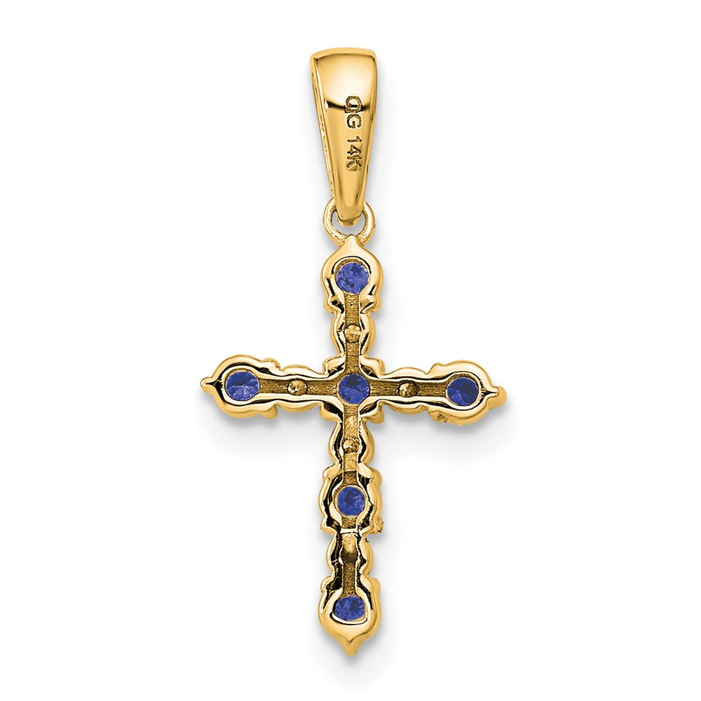 14k Lab Created Sapphire and Diamond Cross Pendant