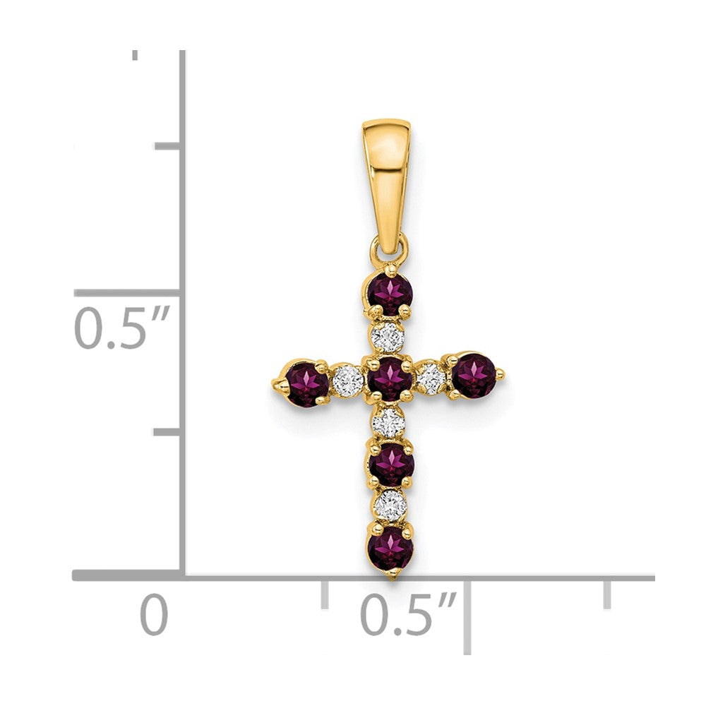 14k Rhodolite Garnet and Diamond Cross Pendant