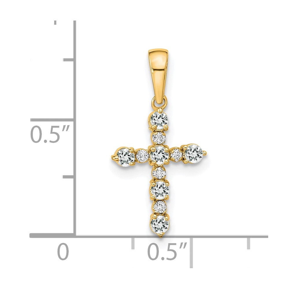 14k White Topaz and Diamond Cross Pendant
