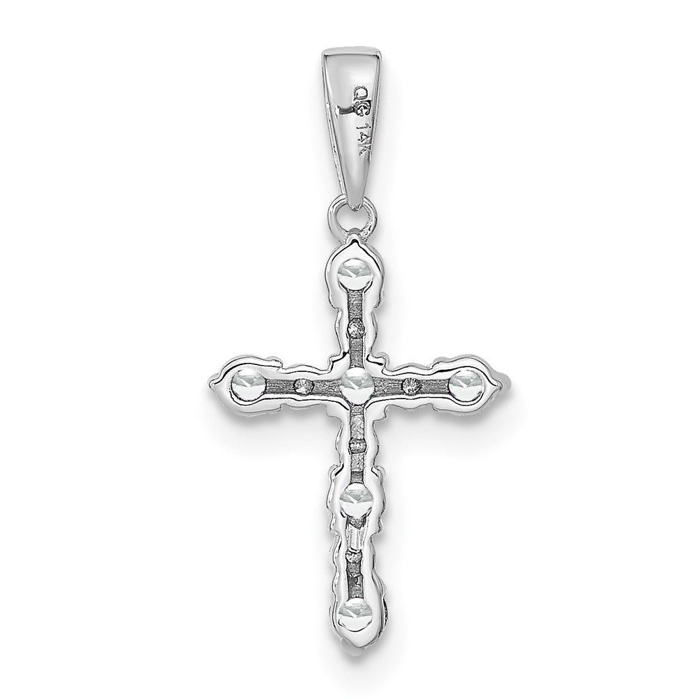 14k White Gold White Topaz and Diamond Cross Pendant