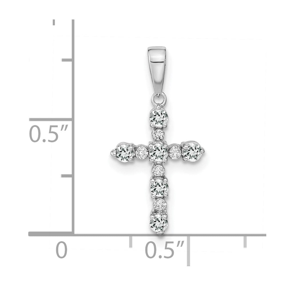 14k White Gold White Topaz and Diamond Cross Pendant