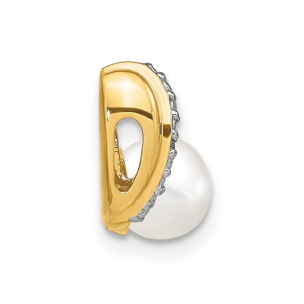 14k 6-7mm White Round FW Cultured Pearl and Diamond Pendant