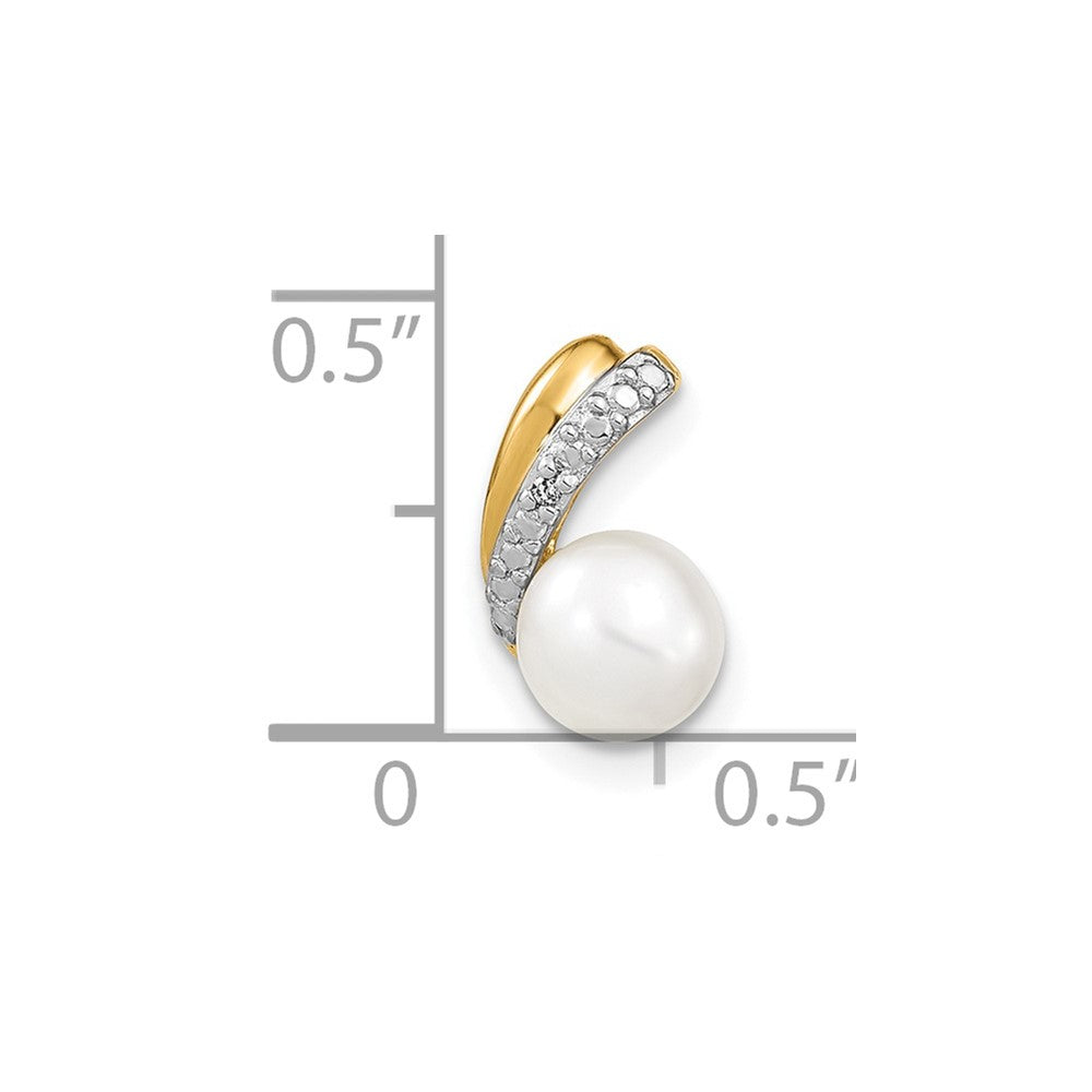 14k 6-7mm White Round FW Cultured Pearl and Diamond Pendant