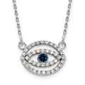 14k White Gold Small Necklace Diamond and Sapphire Gold Halo Evil Eye