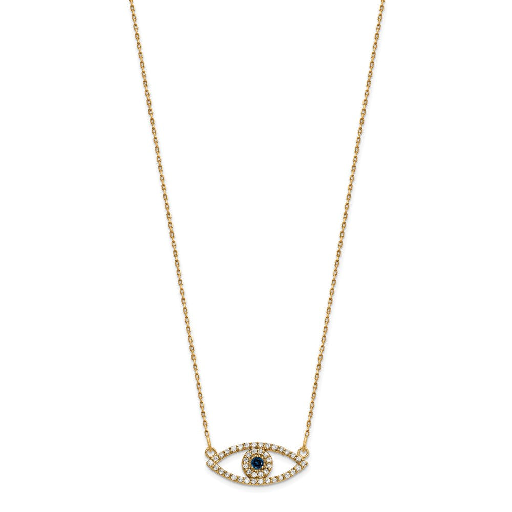 14k Small Necklace Diamond and Sapphire Evil Eye