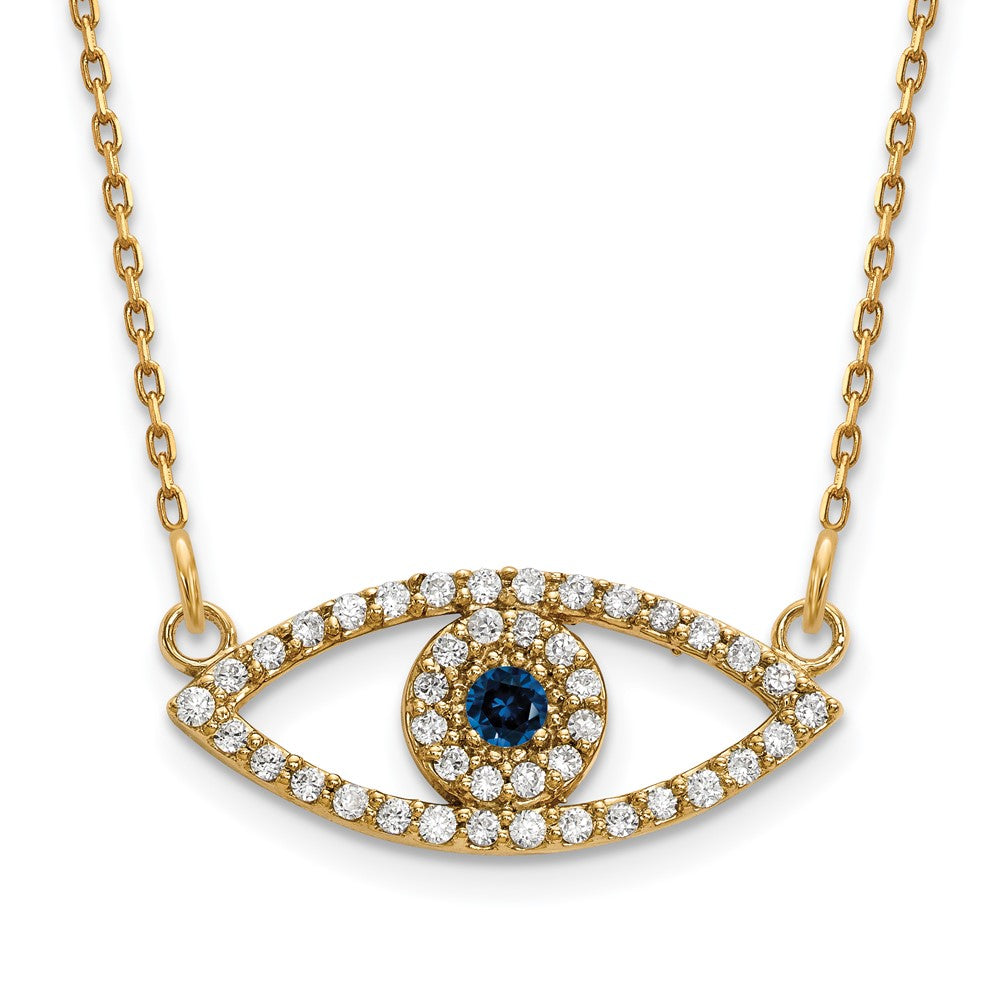 14k Small Necklace Diamond and Sapphire Evil Eye