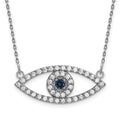 14k White Gold Medium Necklace Diamond and Sapphire Evil Eye