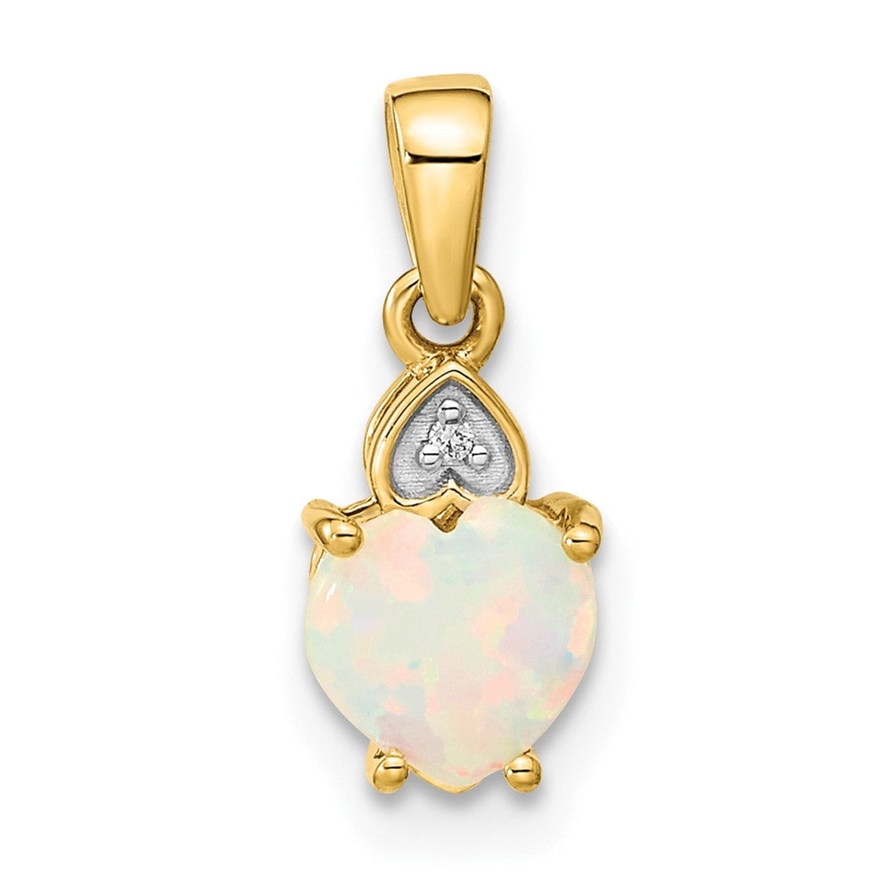 14k Diamond and Genuine Opal Polished Heart Pendant