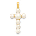 14K 4-6mm White Button Freshwater Cultured Pearl Cross Pendant