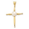 14K 6-7mm White Button FW Cultured Pearl .02ct Diamond Cross Pendant