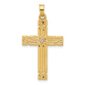 14k Polished and Grooved Hollow Diamond Cross Pendant