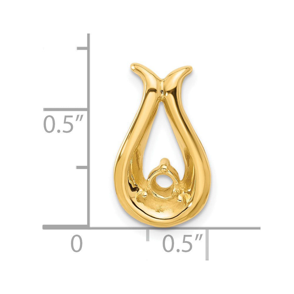 14k Holds 3.4mm Stone, Teardrop Shape Chain Slide Mounting