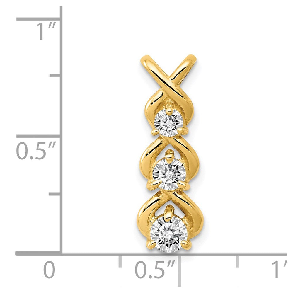 14k AAA Diamond 3 Stone Criss-Cross Chain Slide