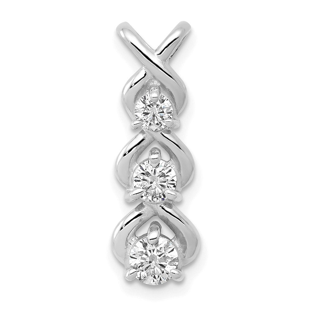 14k White Gold VS Diamond 3 Stone Criss-Cross Chain Slide
