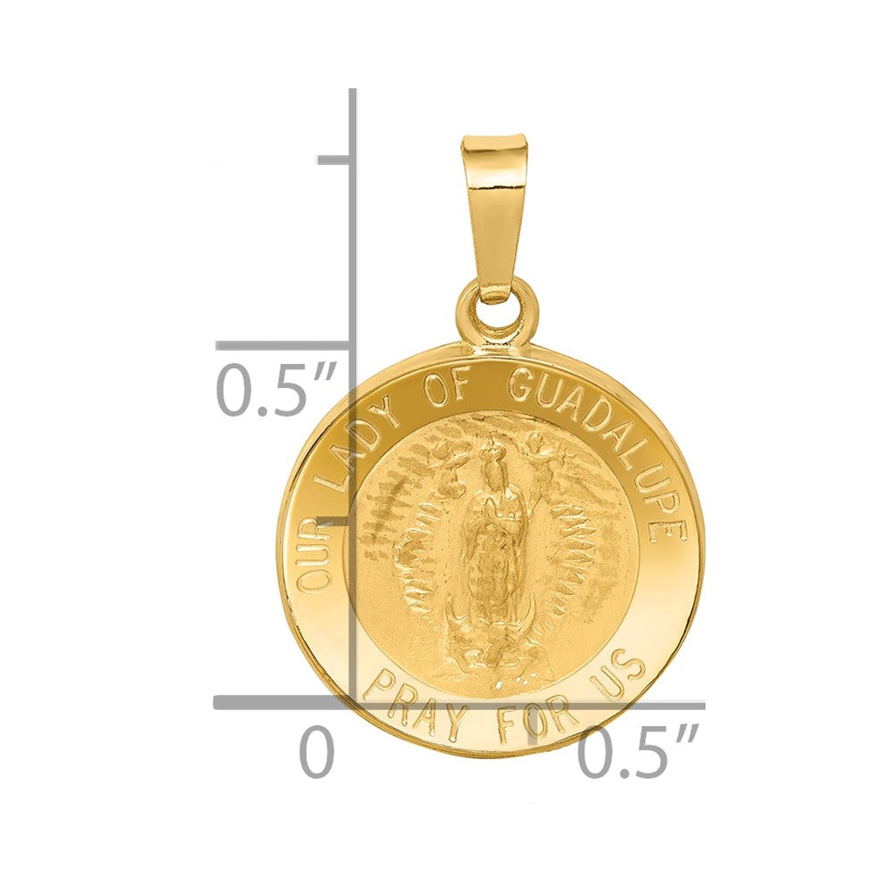 14k Polished and Satin Our Lady Guadalupe Medal Hollow Pendant