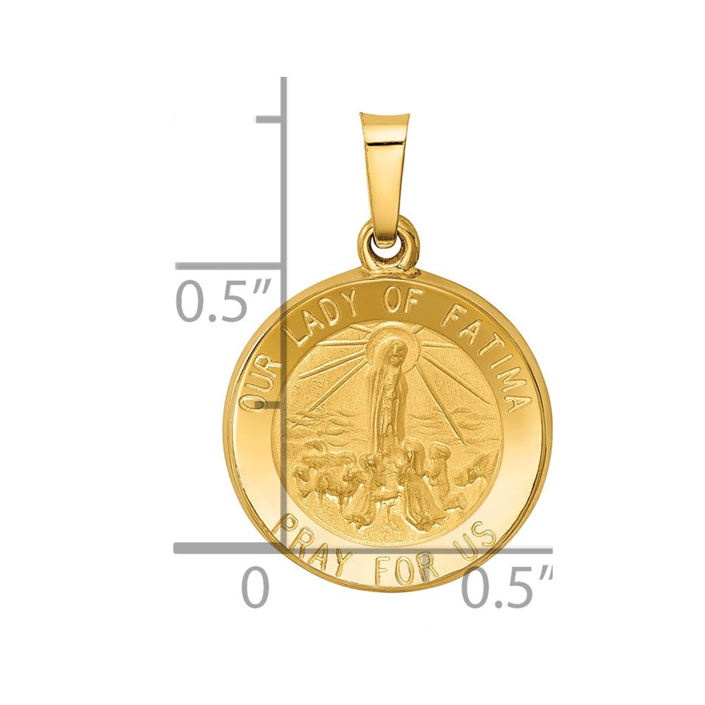 14k Polished and Satin Our Lady Fatima Medal Hollow Pendant