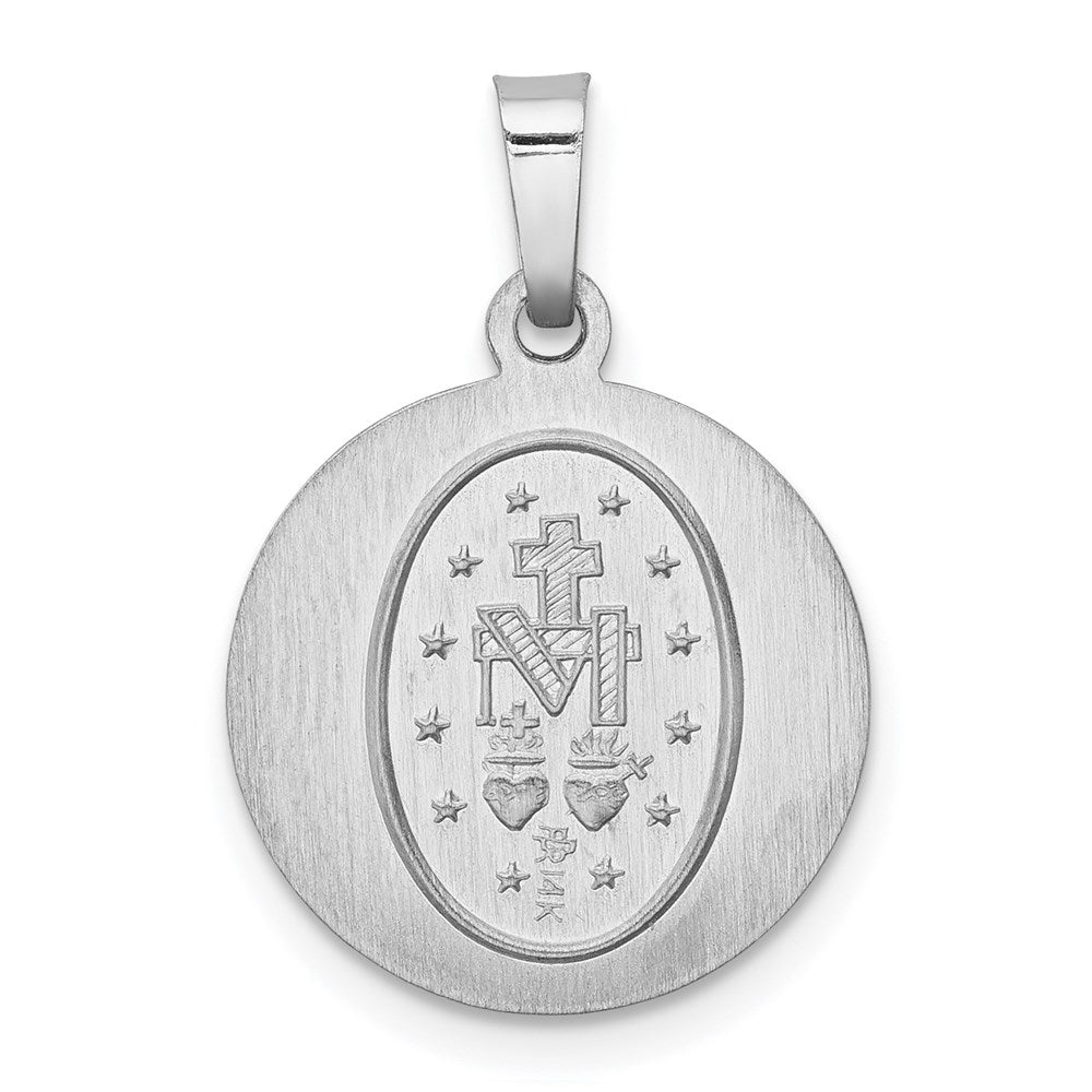 14k White Gold Polished/Satin Miraculous Medal Hollow Pendant