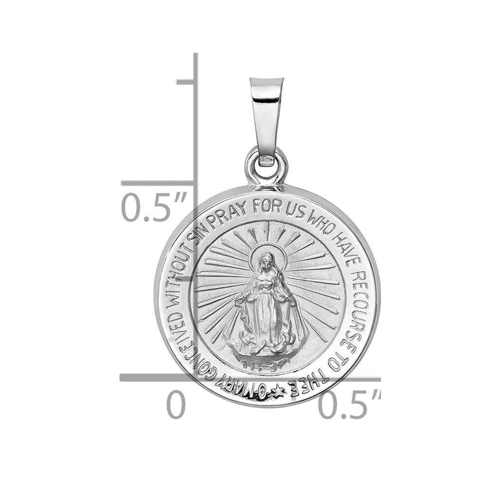 14k White Gold Polished/Satin Miraculous Medal Hollow Pendant