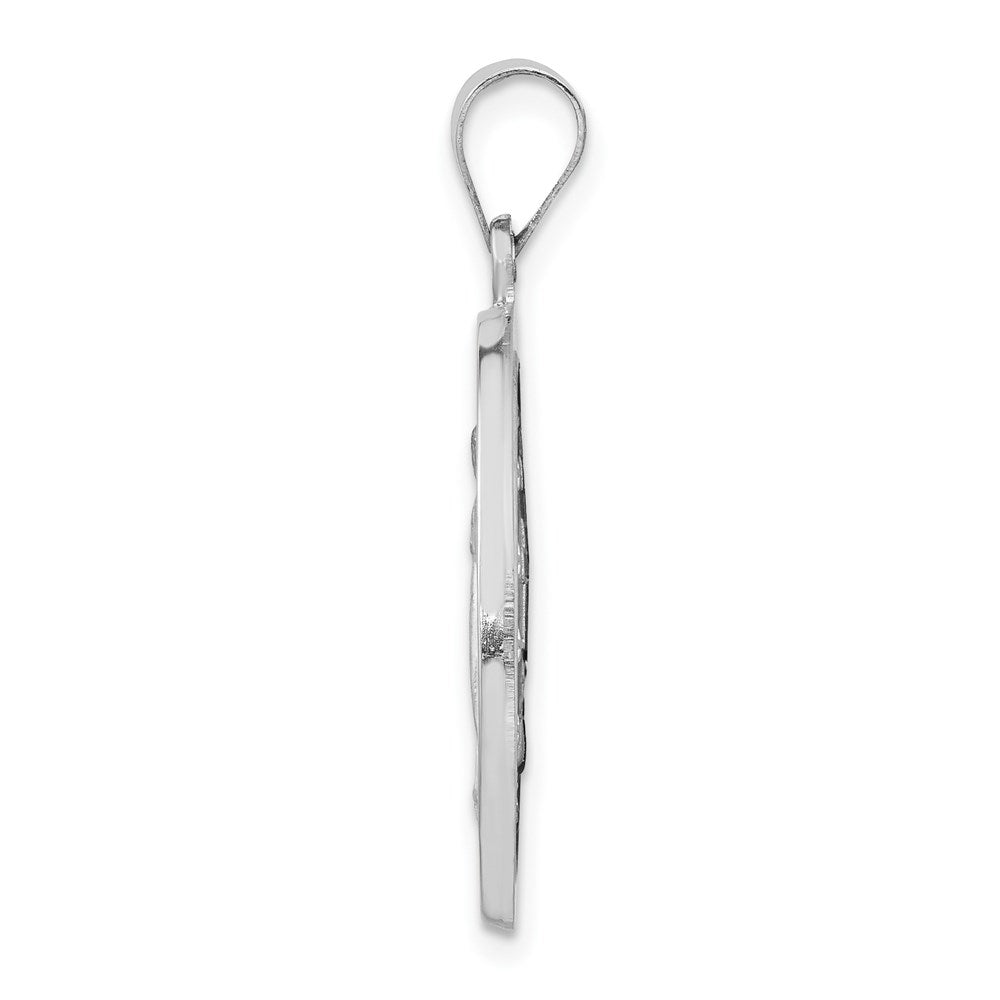 14k White Gold Polished/Satin Miraculous Medal Hollow Pendant