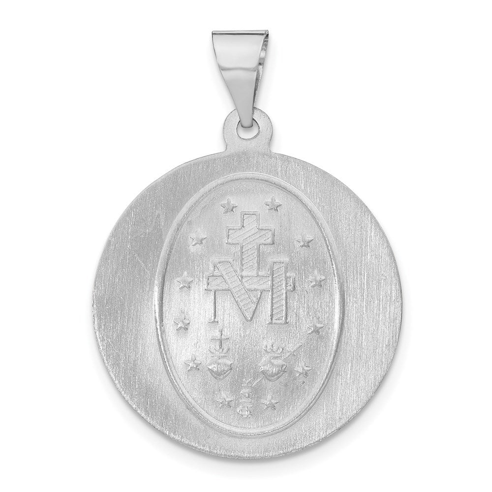 14k White Gold Polished/Satin Miraculous Medal Hollow Pendant