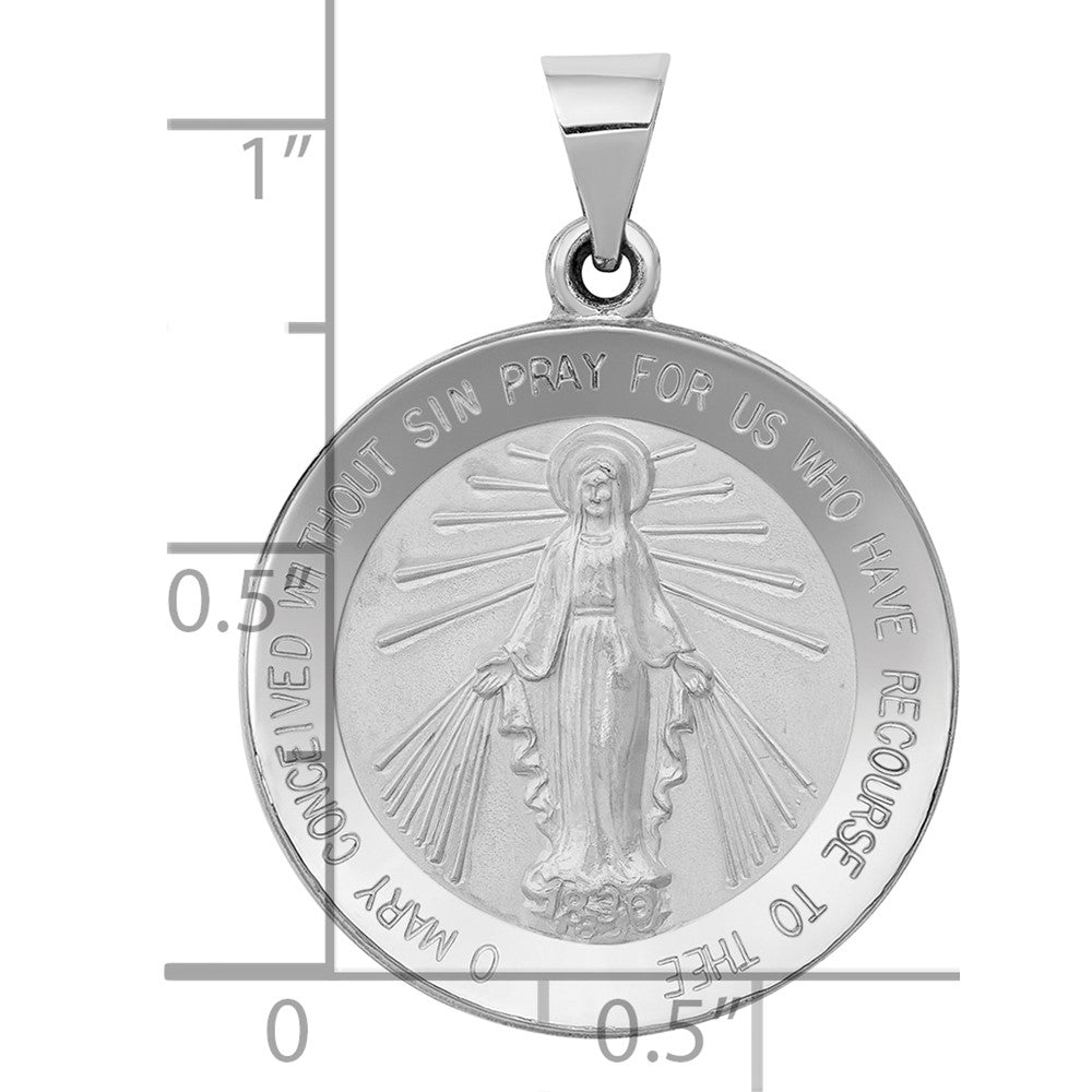 14k White Gold Polished/Satin Miraculous Medal Hollow Pendant
