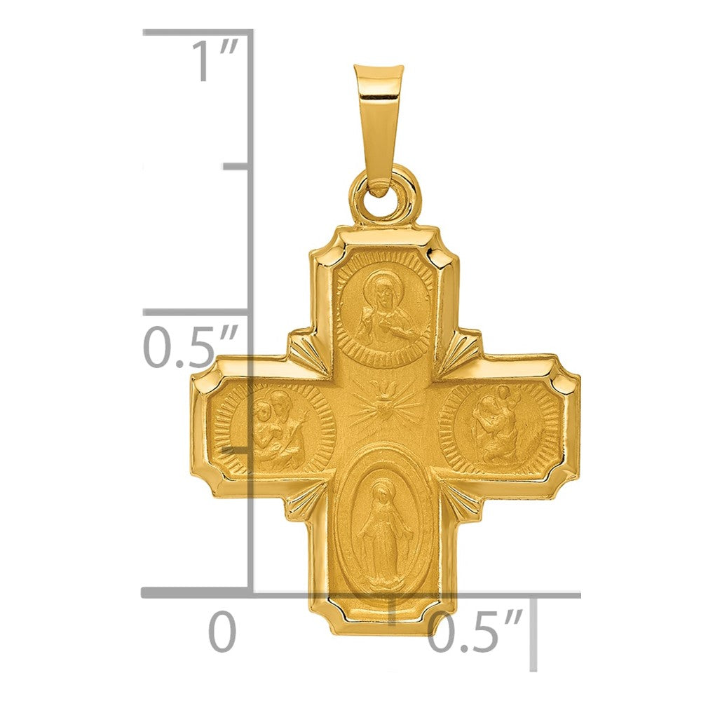 14k Polished and Satin Four Way Medal Hollow Pendant