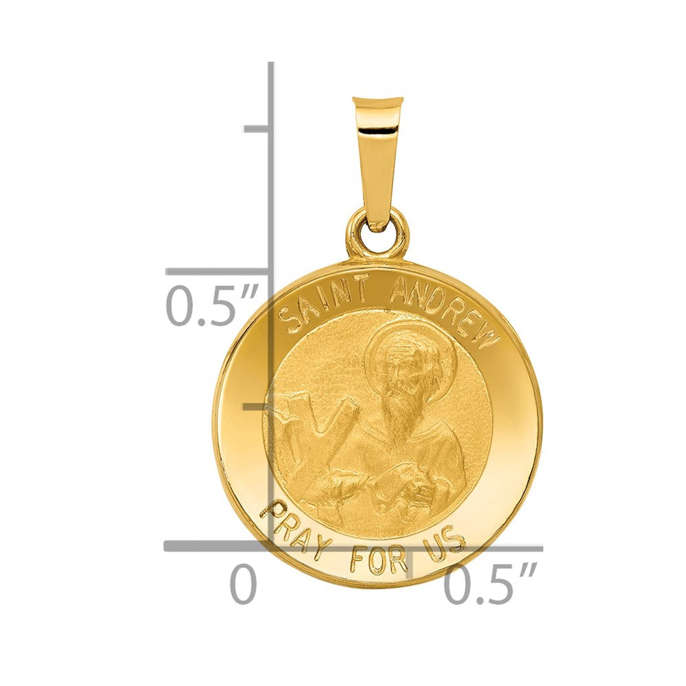 14k Polished and Satin St. Andrew Medal Hollow Pendant