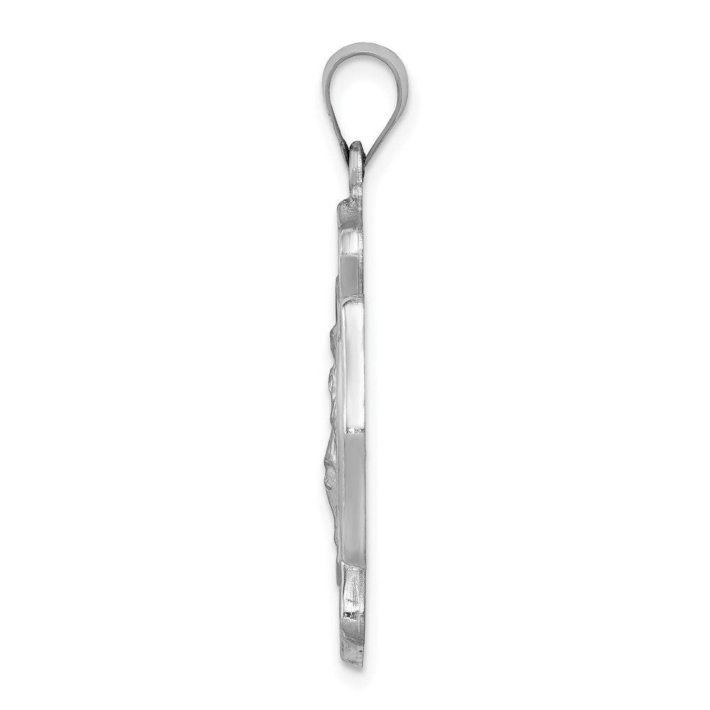 14k White Gold Polish/Satin St Florian Badge Medal Hollow Pendant
