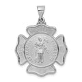 14k White Gold Polish/Satin St Florian Badge Medal Hollow Pendant