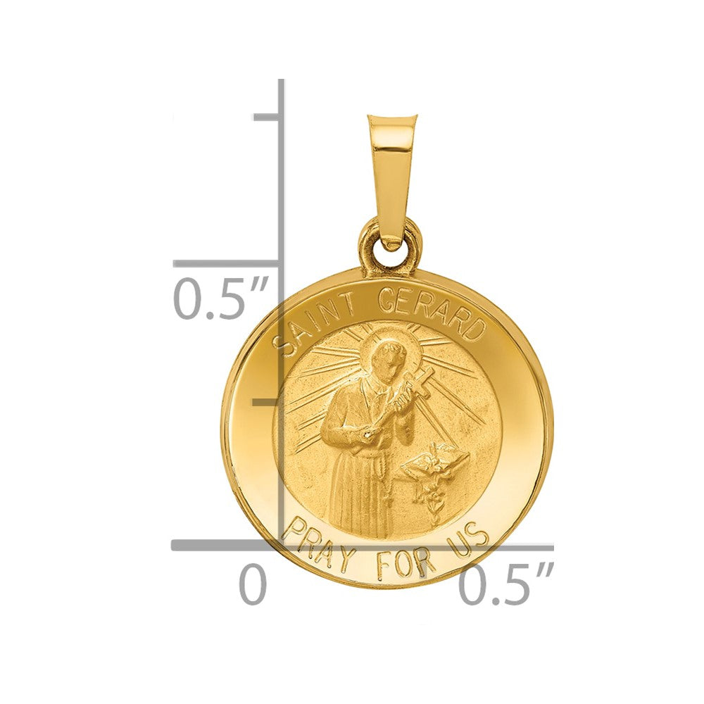 14k Polished and Satin St Gerard Medal Hollow Pendant