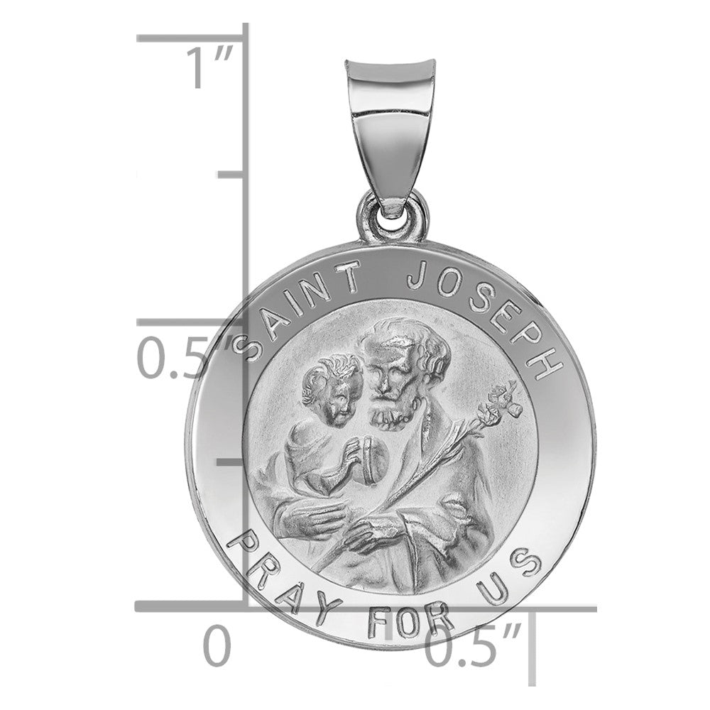14k White Gold Polished and Satin St Joseph Medal Hollow Pendant