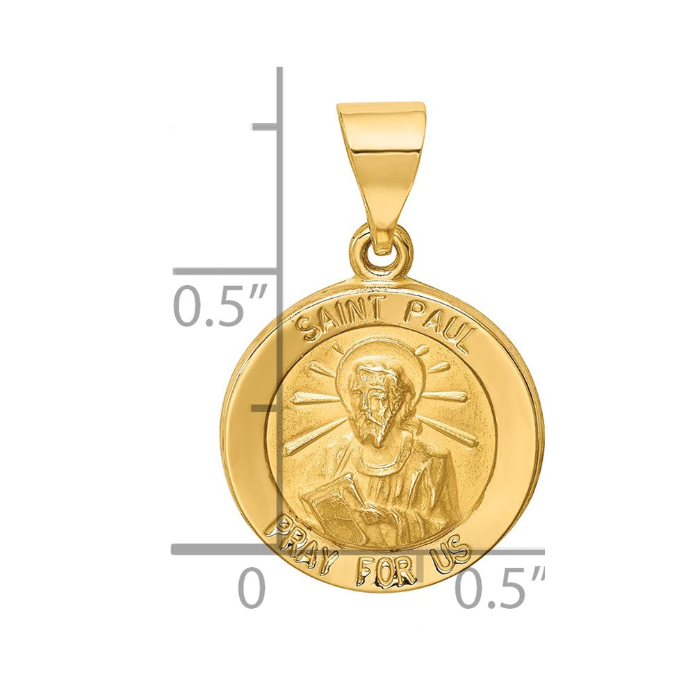 14k Polished and Satin St Paul Medal Hollow Pendant