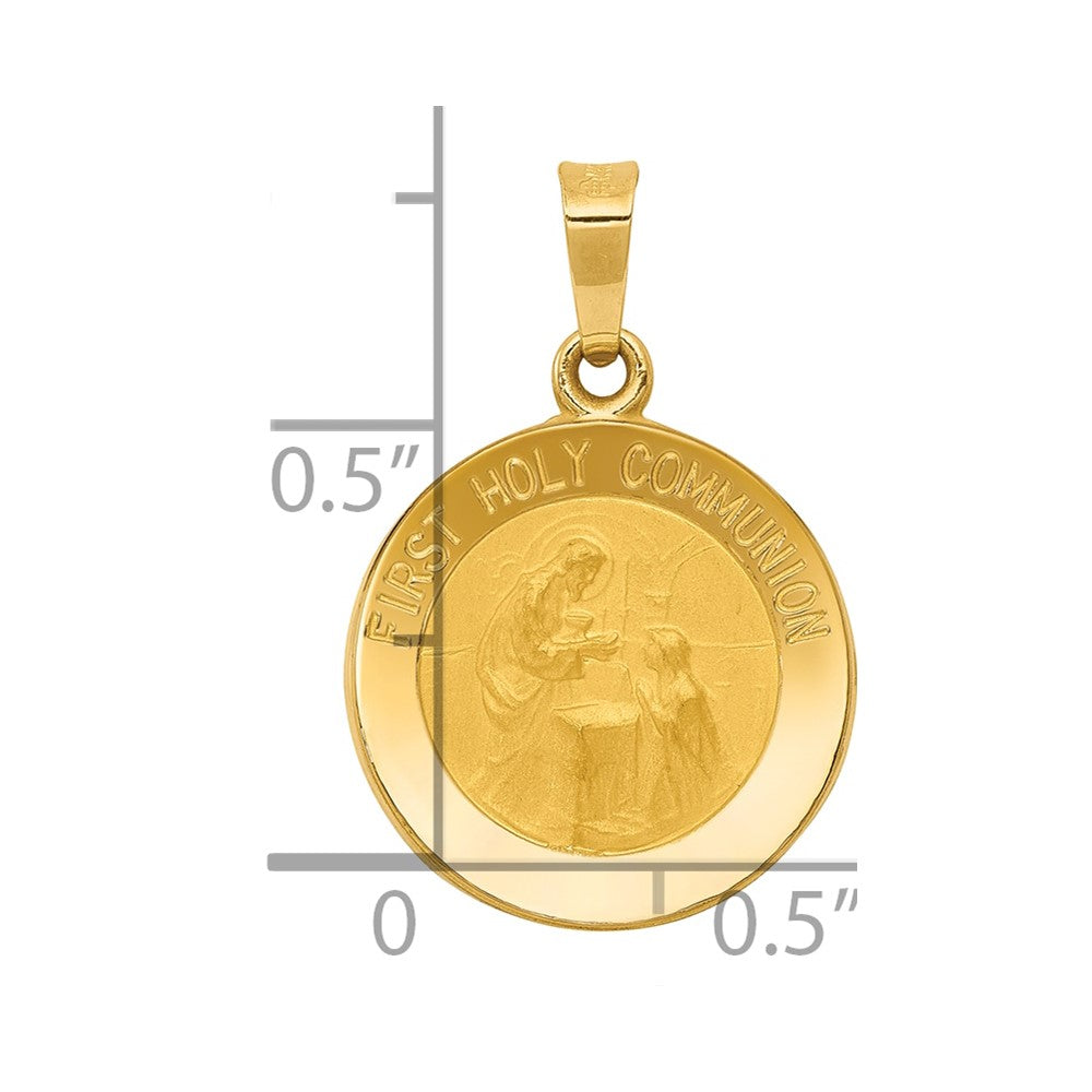 14k Polished/Satin First Holy Communion Medal Hollow Pendant