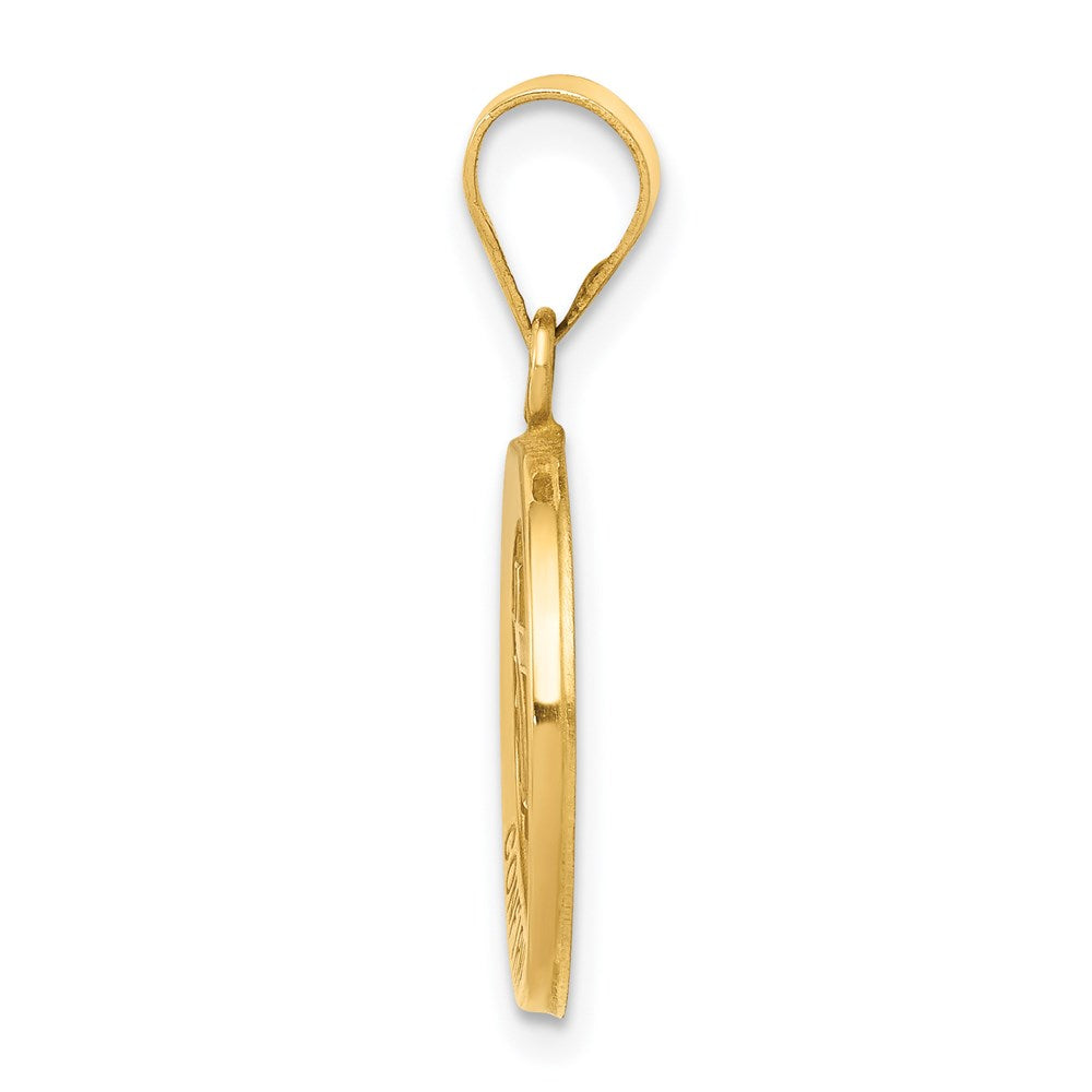 14k Polished and Satin Confirmation Medal Hollow Pendant