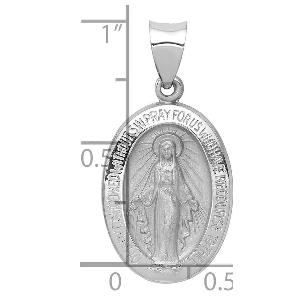 14k White Gold Polished/Satin Miraculous Medal Hollow Pendant