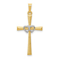 14K Two-tone Textured and Polished Latin Cross w/ Hearts Pendant