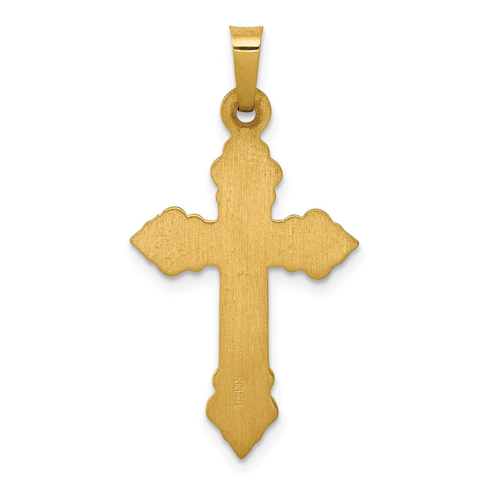 14k Brushed and Polished Fleur de Lis Cross Pendant