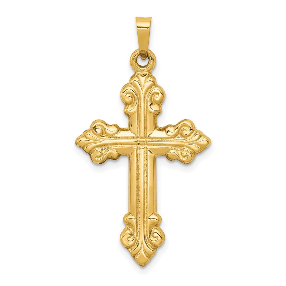14k Polished Fleur de Lis Cross Pendant