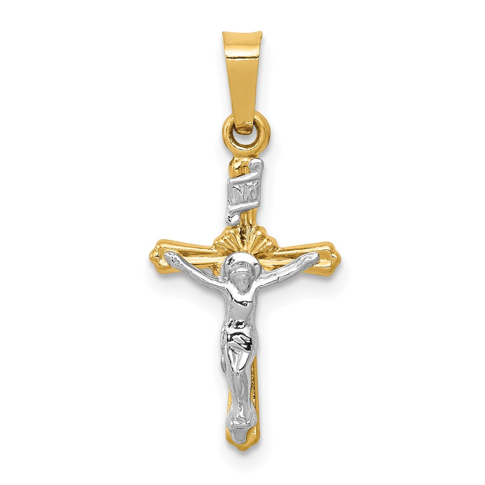 14k Two-tone Polished INRI Crucifix Pendant
