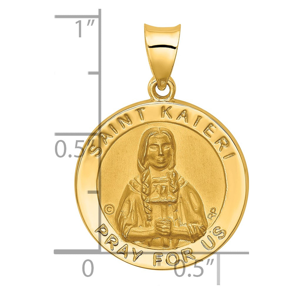14K Polished / Satin St. Kateri Hollow Medal Pendant