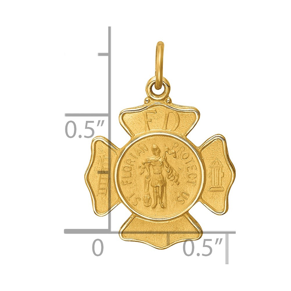 14k Solid Polished/Satin Small St. Florian Fire Dept. Badge Medal