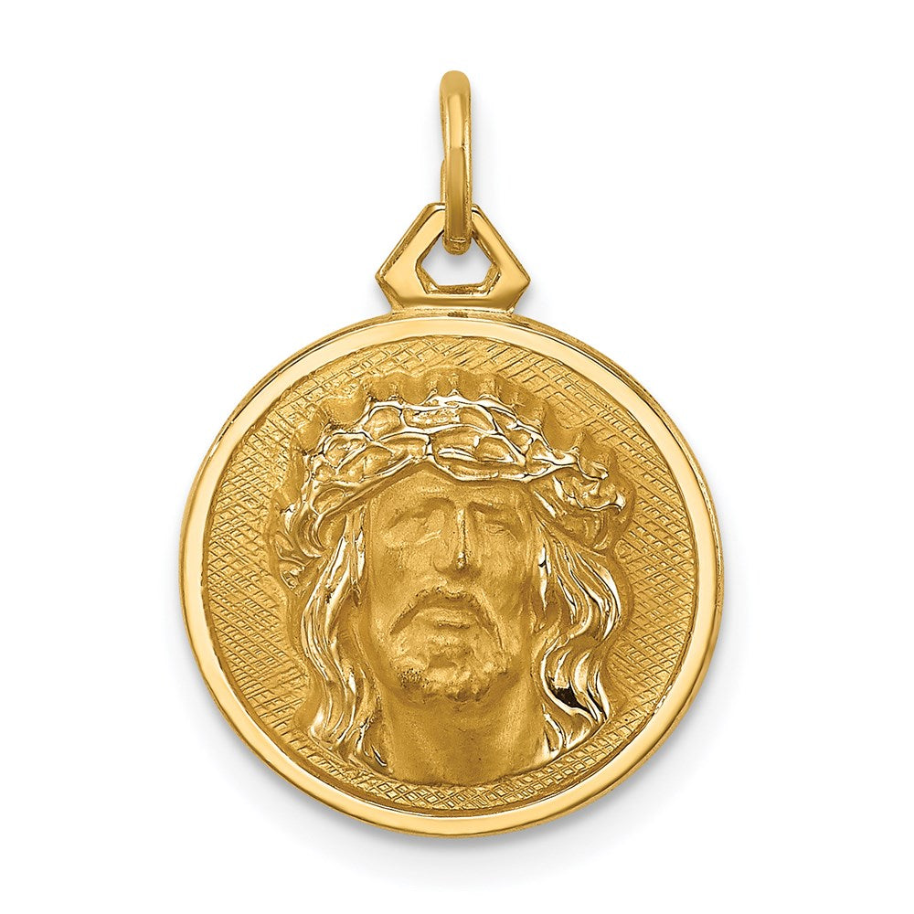 14k Polished/Satin Small Round Jesus Medal