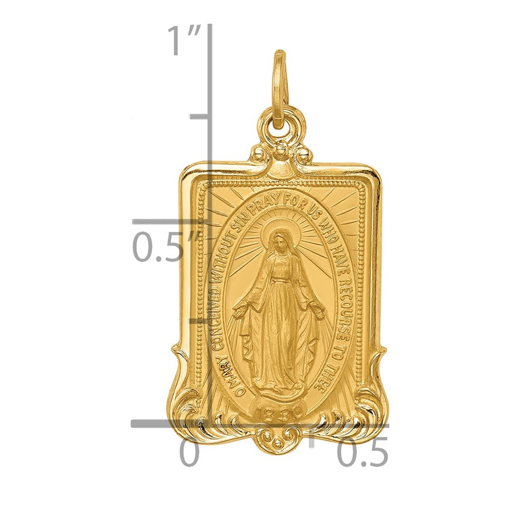 14k Solid Polished/Satin Large Rectangle Framed Miraculous Medal