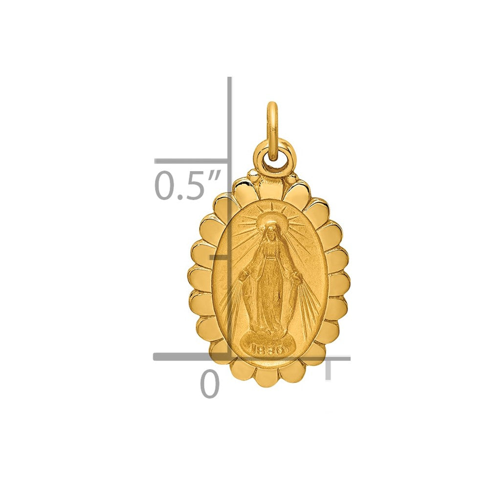 14k Solid Polished/Satin Small Oval Scalloped Miraculous Medal