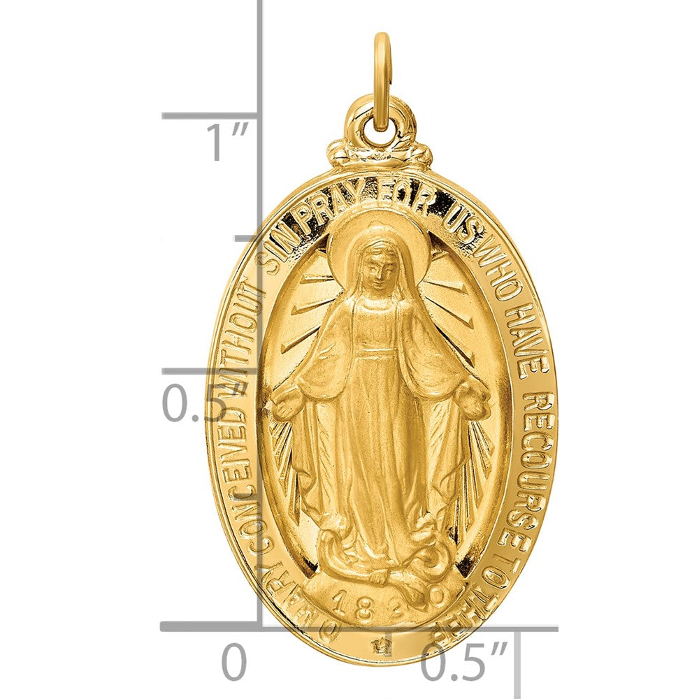 14k Solid Polished/Satin Large Oval Miraculous Medal