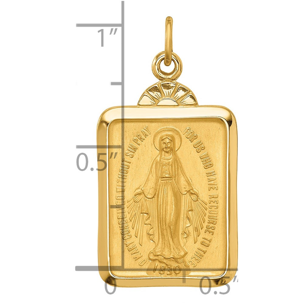 14k Solid Polished/Satin Rectangle w/Fan Top Miraculous Medal